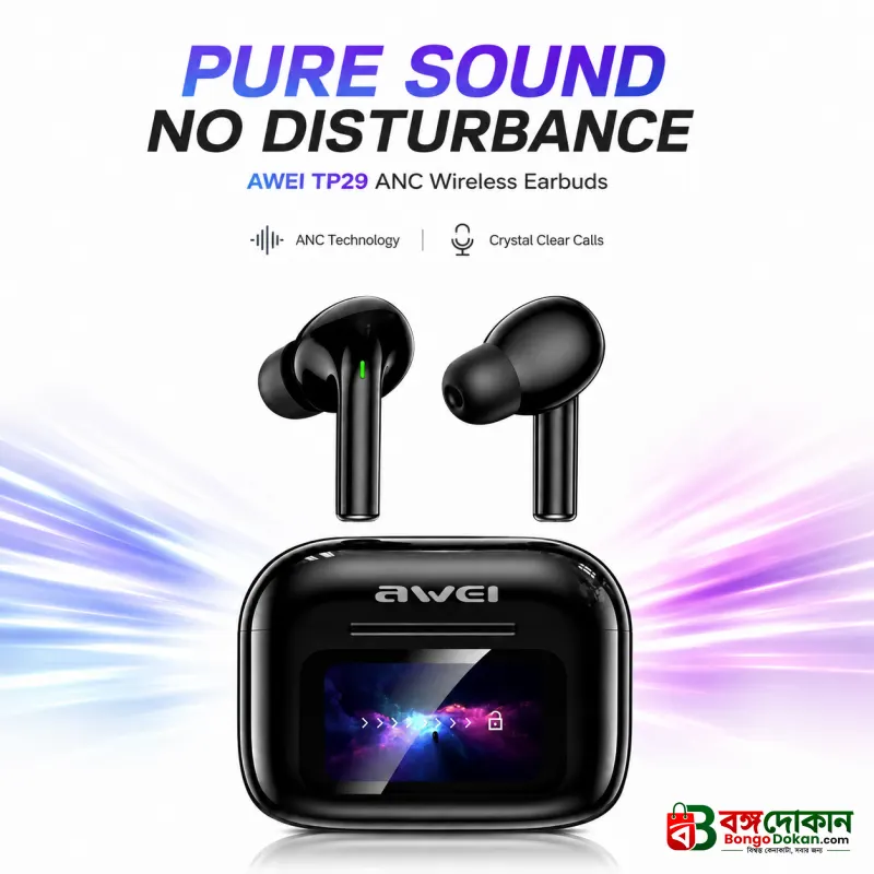 Awei TP29ANC AI Translation & ANC Wireless Earbuds – Bluetooth 6.0 Real-Time Translator Earphones with 147 Languages, 10mm Driver & LCD Touch Screen - বাংলাদেশে সেরা দাম ও স্পেসিফিকেশন