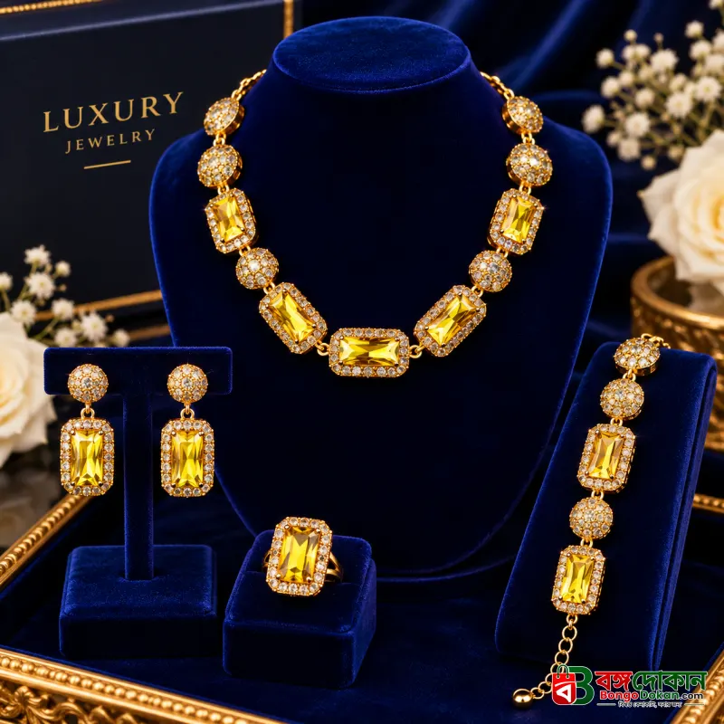 Premium Bridal/Party Golden-Topaz Stone Jewelry Set - বাংলাদেশে সেরা দাম ও এক্সক্লুসিভ ডিজাইন | বঙ্গদোকান