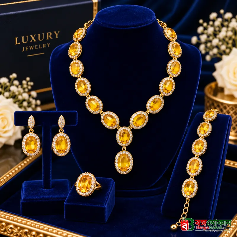 Premium Bridal/Party Oval Topaz Stone Jewelry Set - বাংলাদেশে সেরা দাম ও এক্সক্লুসিভ ডিজাইন | বঙ্গদোকান