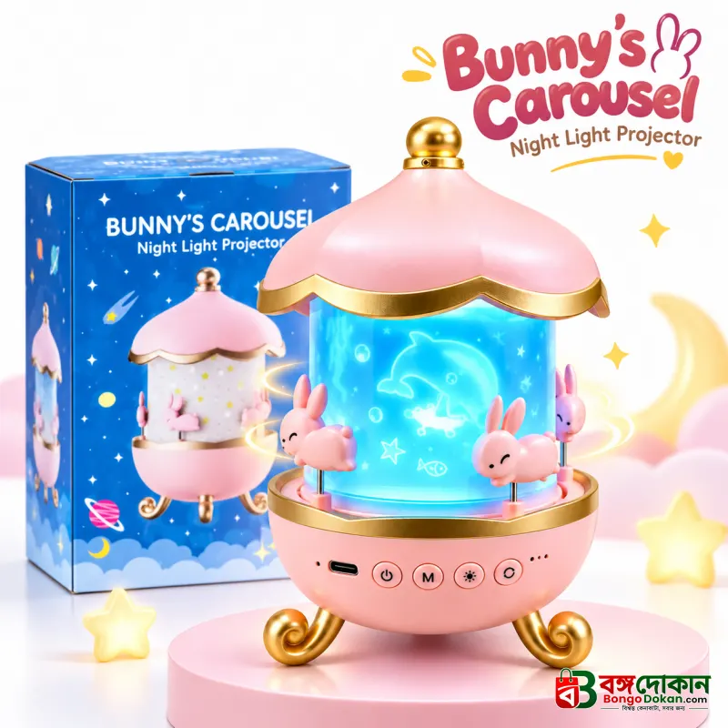 Bunny Carousel Night Light Projector – Rotating LED Star & Galaxy Projection Lamp with 6 Themes, 5 Color Patterns & Adjustable Brightness for Kids Room & Nursery Decor - বাংলাদেশে সেরা দাম ও আকর্ষণীয় খেলনা