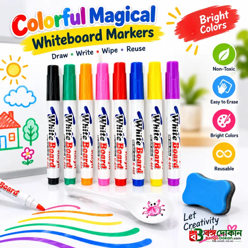 Colorful Magical Water Painting Whiteboard Markers – Magic Floating Ink Pens for Water Art & Ceramic Spoon Painting, Safe Non-Toxic Quick-Drying DIY Educational Art Toys for Kids - বাংলাদেশে সেরা দাম ও আকর্ষণীয় খেলনা