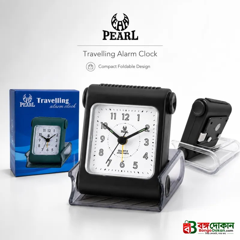 Foldable Travel Alarm Clock – Portable Quartz Analog Clock with Night Light, Battery Included (Multicolor, Acrylic) - বাংলাদেশে সেরা দাম ও অরিজিনাল কালেকশন