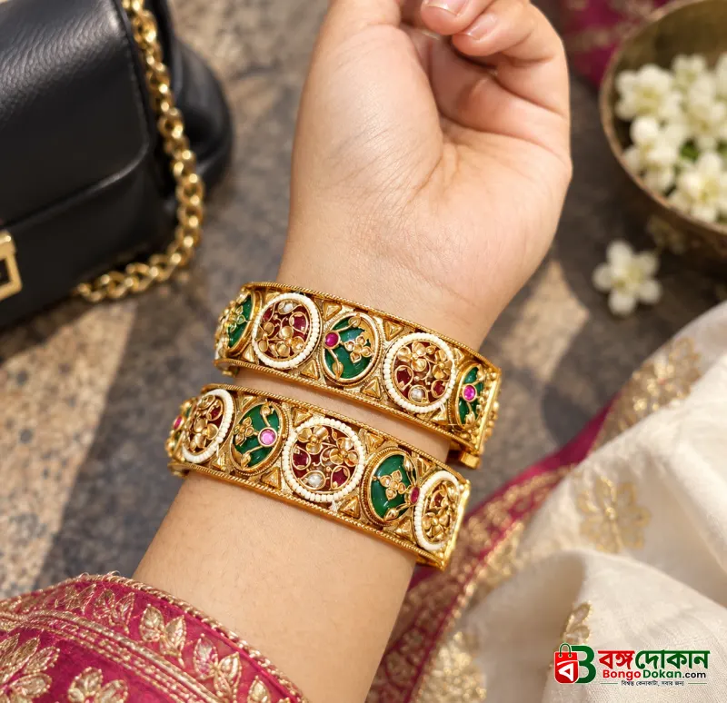 Heritage Minakari & Gemstone Gold-Plated Bangle Set - বাংলাদেশে সেরা দাম ও লাইফস্টাইল কালেকশন | বঙ্গদোকান