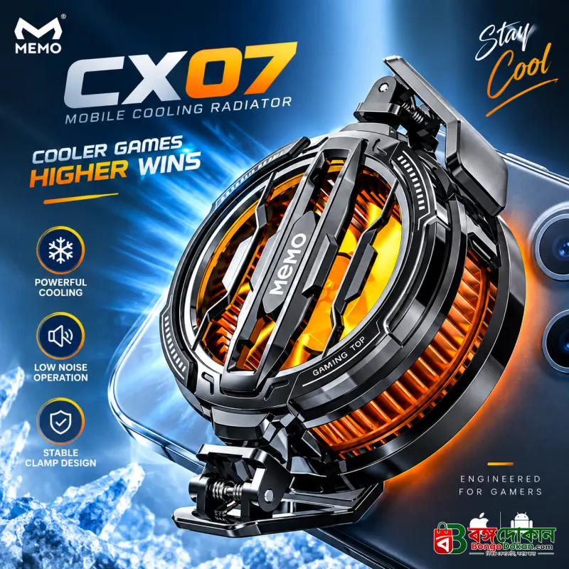 MEMO CX07 RGB Magnetic Mobile Cooling Radiator – 15W High-Power Semiconductor Phone Cooler, Fast Temperature Drop to 25°C, Vibrant RGB Lighting & Type-C Interface - বাংলাদেশে সেরা দাম ও স্পেসিফিকেশন
