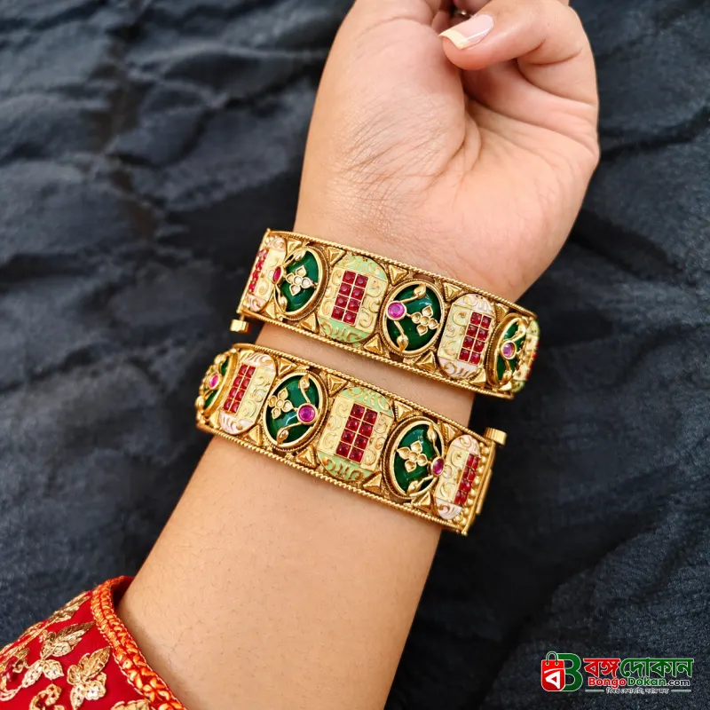 Royal Minakari & Ruby-Emerald Gold-Plated Bangle Set - বাংলাদেশে সেরা দাম ও লাইফস্টাইল কালেকশন | বঙ্গদোকান